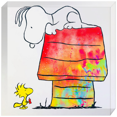 Spraypainting Snoopy Acrylic Block